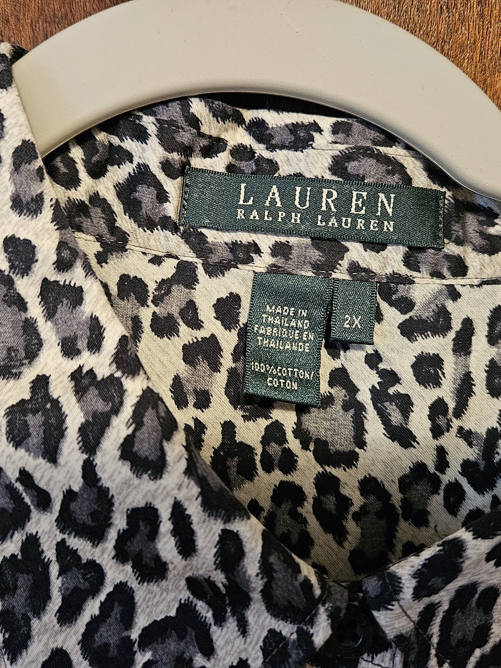 Lauren Ralph Lauren Black & White Leopard Print Button-Down Top 2X